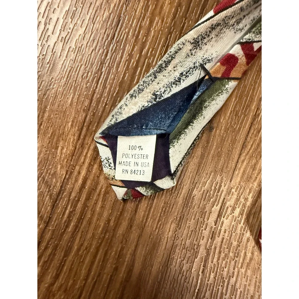 Surrey Mens Vintage 90s Geometric Abstract Print Necktie Blue Red Green USA Made